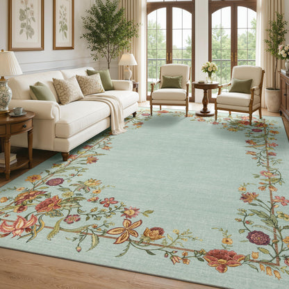 JOLLYVOGUE Washable 8x10 Area Rug for Living Room, Vintage Floral, Beige