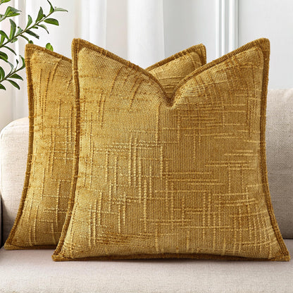 decorUhome Chenille Fall Throw Pillow Covers 18x18 Set of 2, Mustard Yellow