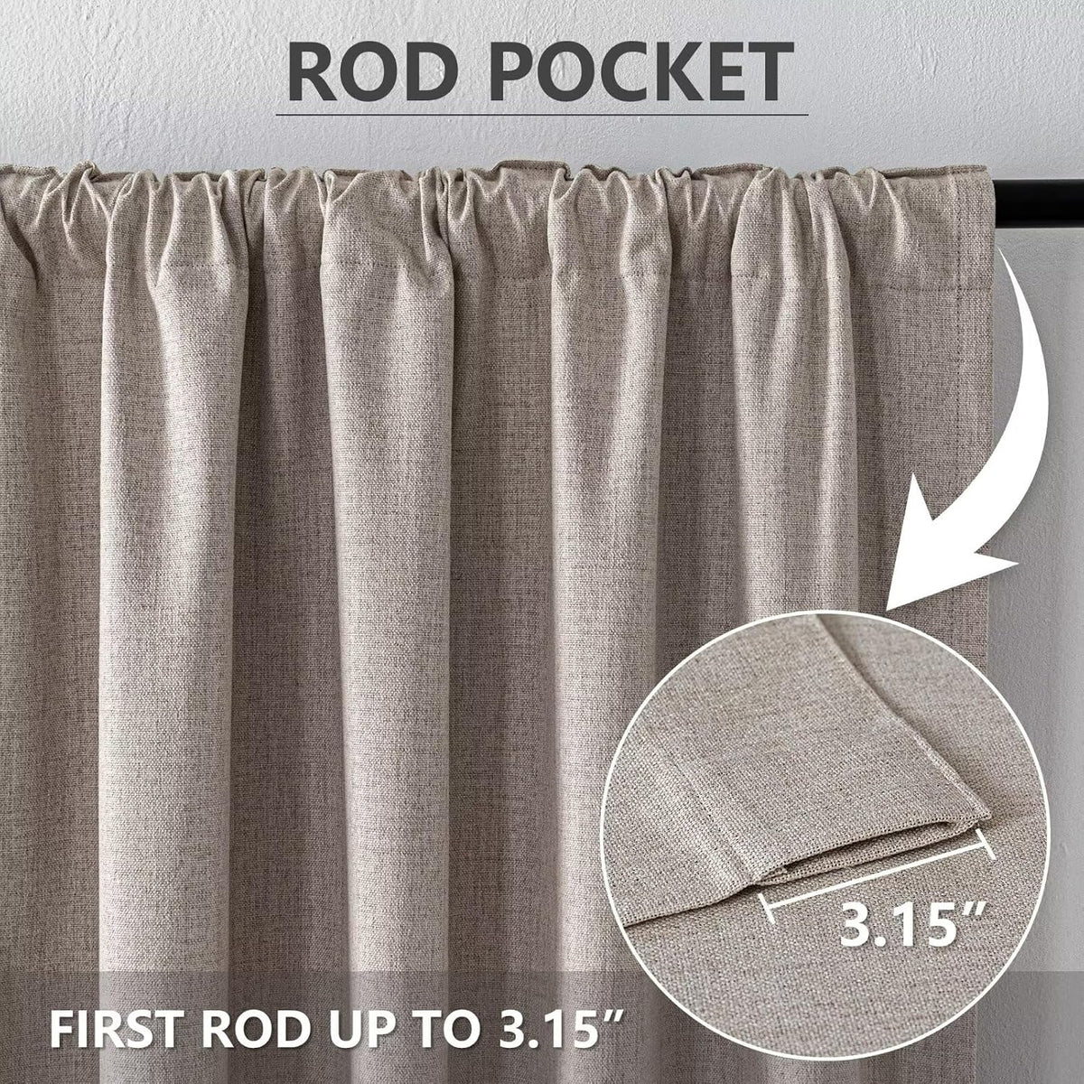100% Blackout Curtains 84 inch Length Faux Linen (W52 x L84, Beige)
