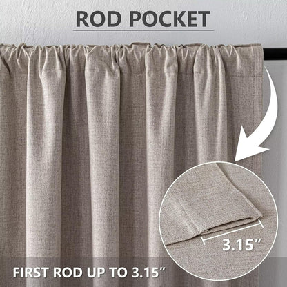 100% Blackout Curtains 84 inch Length Faux Linen (W52 x L84, Beige)