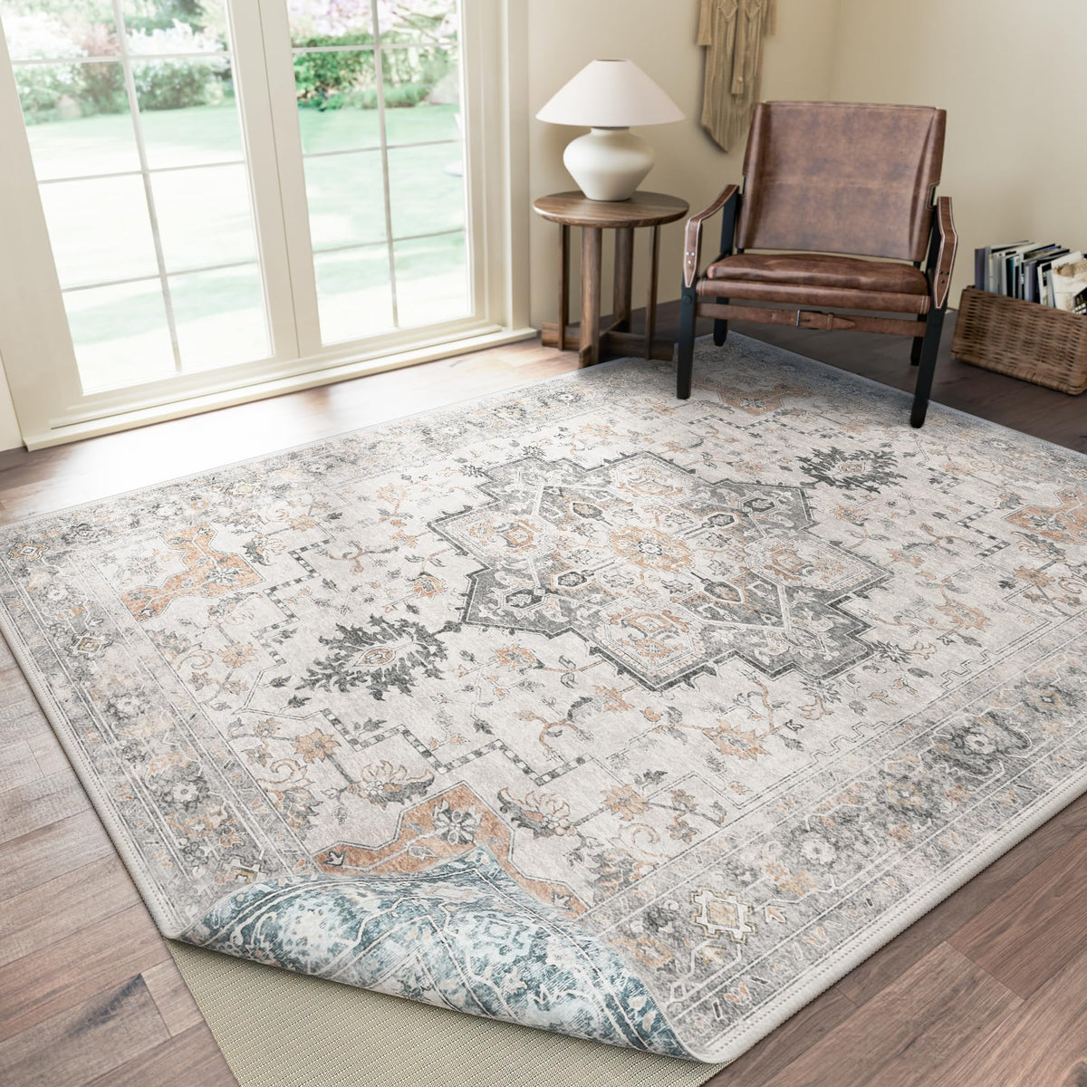 GENIMO 8x10 Washable Area Rugs for Living Room, Non Slip, Taupe Brown