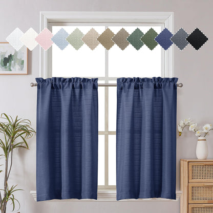 Chyhomenyc White Curtains 45 Inch Length 2 Panels, Faux Linen Textured