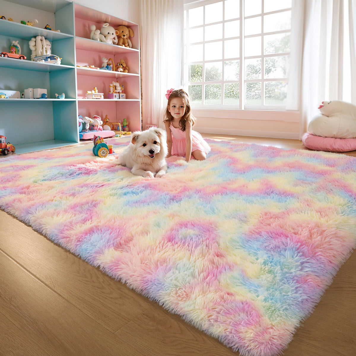 Pink Fluffy 4x6 Area Rugs for Bedroom Girls, Plush Washable Carpet