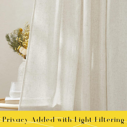 NICETOWN Thick Linen Curtains 84 inch Length 2 Panels Set, Tie Top Light Filtering Curtains Semitransparent Linen Burlap Drapes Privacy for Bedroom/Princess Room, W52 x L84, Natural