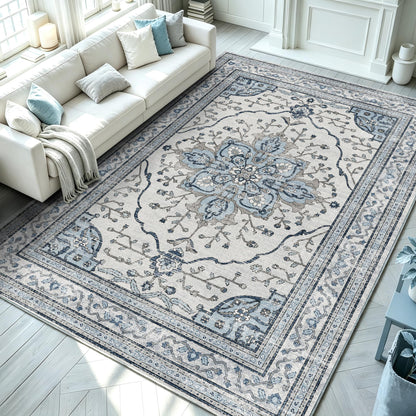 YARNSCAPE 5' x 7' Machine Washable Area Rug, Non-Slip Low-Pile Carpet