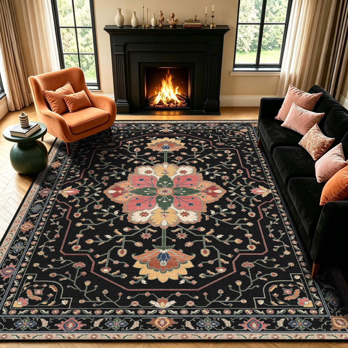 YARNSCAPE 5' x 7' Machine Washable Area Rug, Non-Slip Low-Pile Carpet