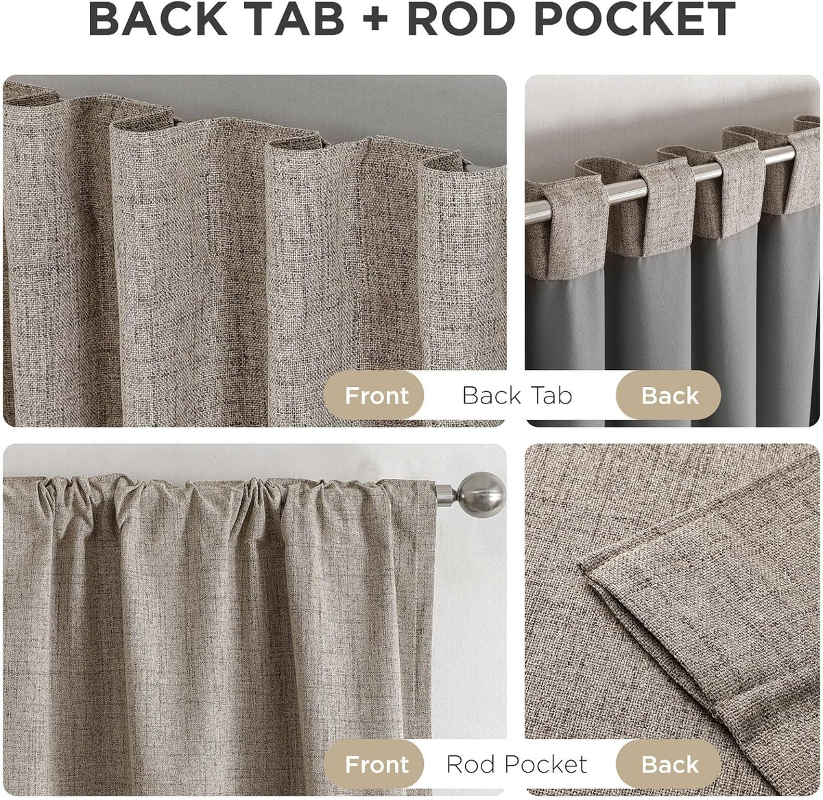 Joydeco Blackout Curtains for Bedroom - Natural Linen Curtains 37 X 72 inch, Thermal Insulated 100% Blackout 2 Panels Light Blocking Drapes, Rod Pocket & Back Tabs, Darkening Privacy for Living Room
