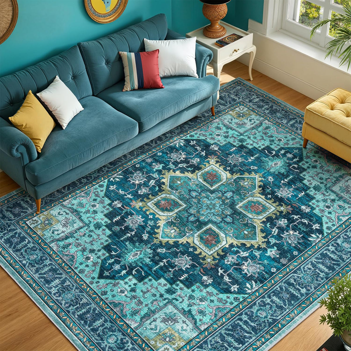 Sage Green 8x10 Area Rug for Living Room, Vintage Boho Large Carpet