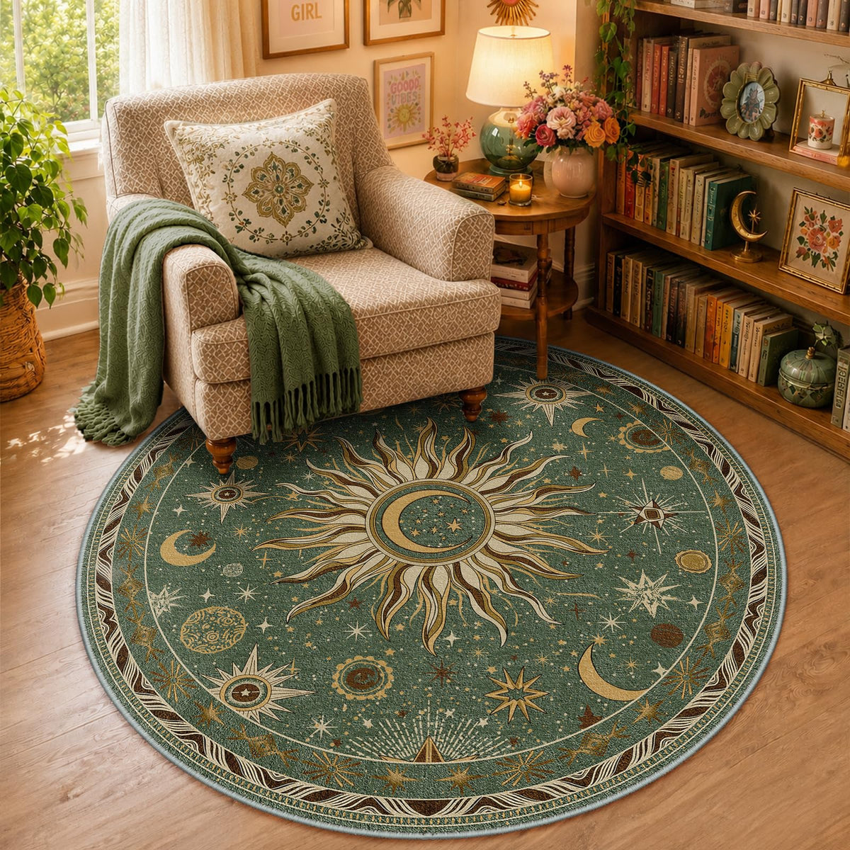 Vacuum-Friendly, 5x7 Washable Area Rug, Black Gold Beige Red