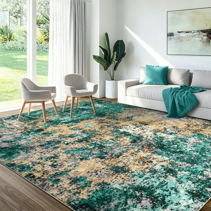 Washable Area Rug for Living Room: 9x12 Modern Abstract Neutral Soft Rug for Bedroom Dining Room No Slip Low Pile Carpet for Nursery Home Office - Grey/Blue