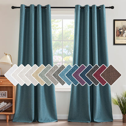 H.VERSAILTEX Linen Blackout Curtain 84 Inches Long for Bedroom/Living Room Thermal Insulated Grommet Linen Look Curtain Drapes Primitive Textured Burlap Effect Window Drapes 1 Panel - Heather Ivory