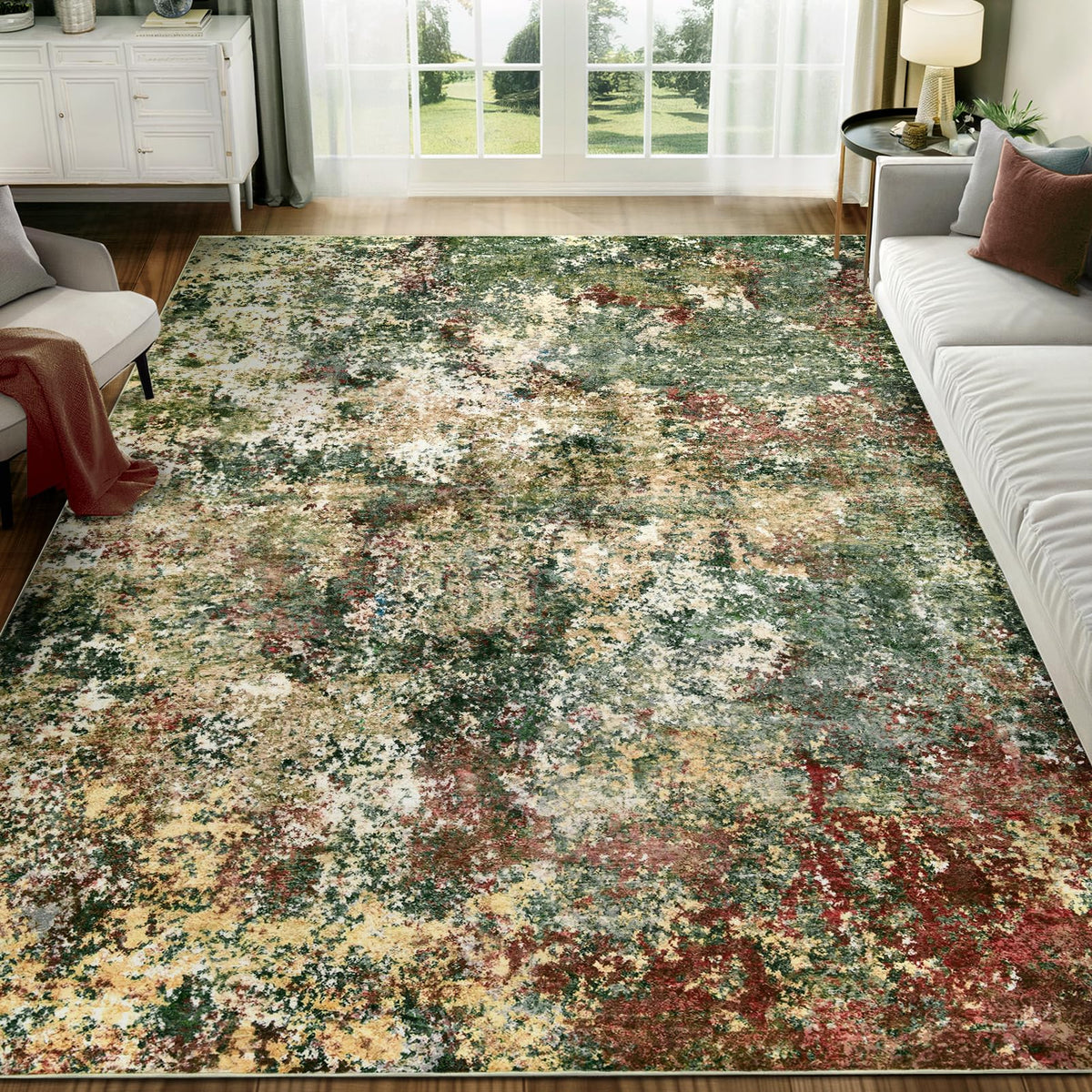 Washable Area Rug for Living Room: 9x12 Modern Abstract Neutral Soft Rug for Bedroom Dining Room No Slip Low Pile Carpet for Nursery Home Office - Grey/Blue
