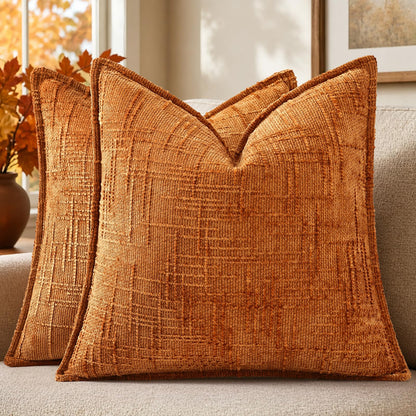 decorUhome Chenille Fall Throw Pillow Covers 18x18 Set of 2, Mustard Yellow