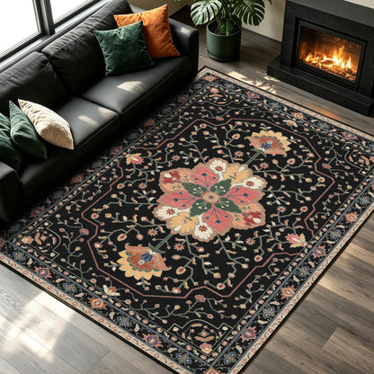 YARNSCAPE 5' x 7' Machine Washable Area Rug, Non-Slip Low-Pile Carpet