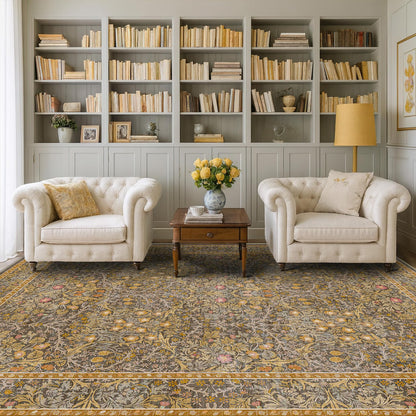 Floral Dark Green Washable Area Rugs 8x10, Vintage Living Room Rug