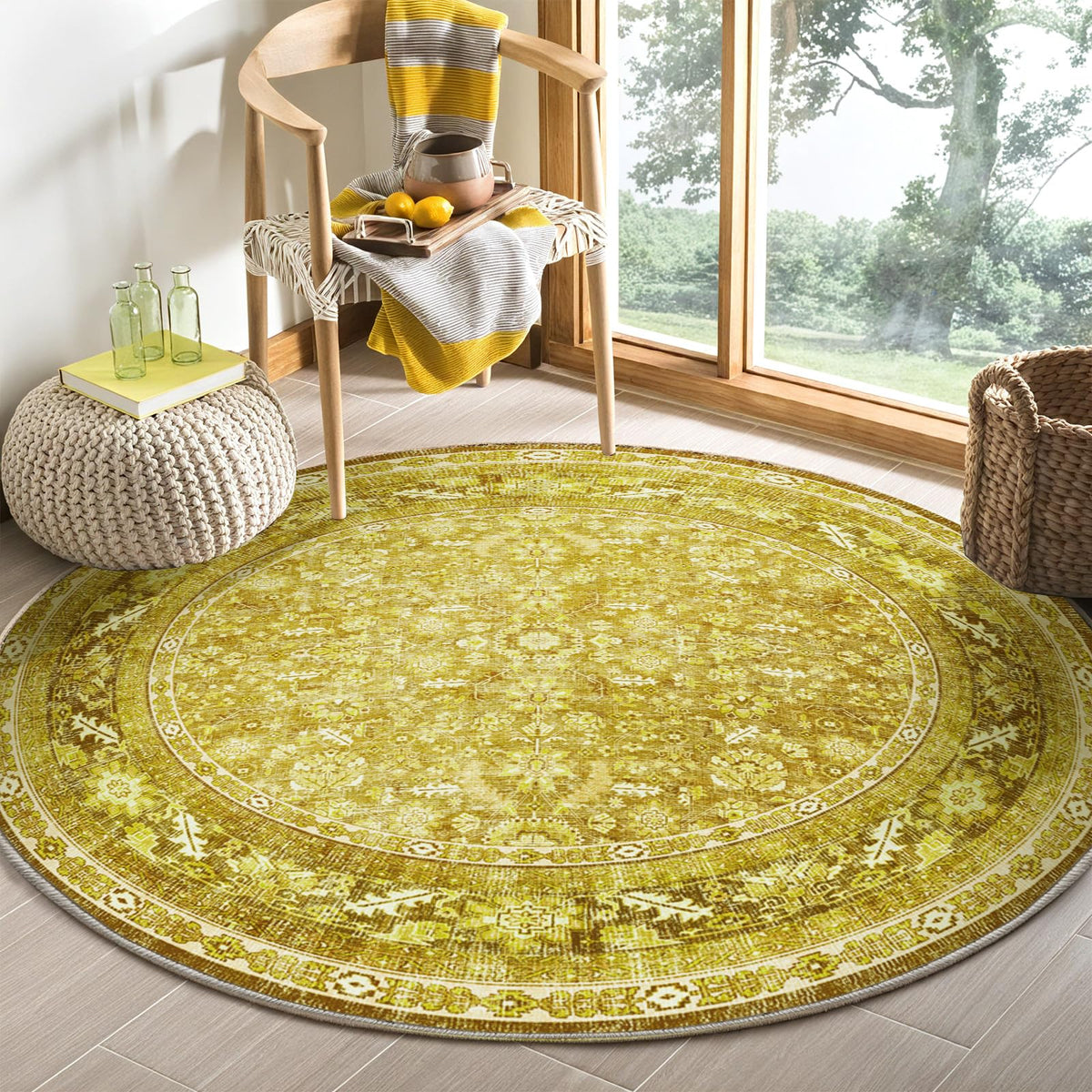 OPPODREAM Vintage Blue Area Rugs 5x7, Washable Rug for Living Room