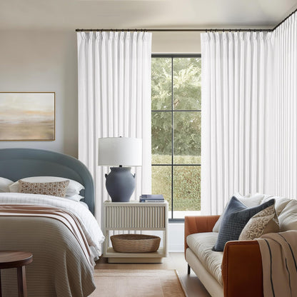 TWODRAPES Natural Pinch Pleated Linen Semi Sheer 84 Inch Curtains 2 Panels