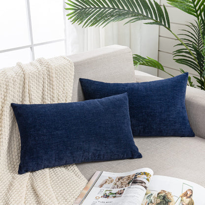 GAWAMAY Lumbar Support Pillow Decorative Rectangle Throw Pillow Covers 12"x20" Inch Set of 2, Soft Chenille Fall Pillowcase for Living Room Bedroom Sofa Couch Cushion Cover Grey 30x50cm (No Insert)