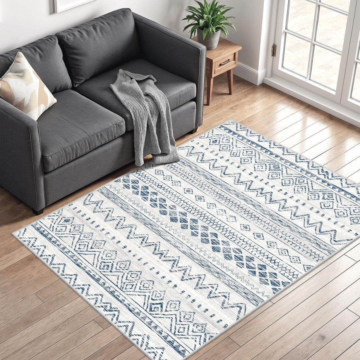 Miukiki 8x10 Area Rug for Living Room, Washable Soft Non Slip Rug Grey