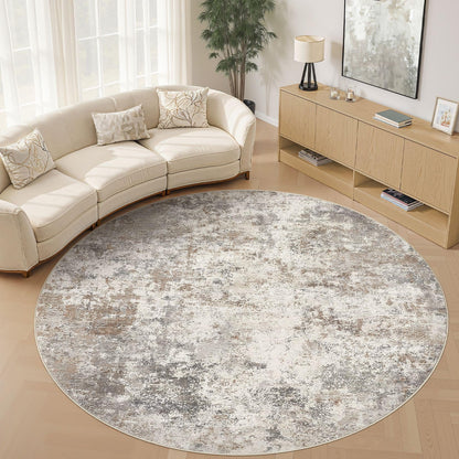 UERMEI 8x10 Area Rug Living Room Rugs - Washable Neutral Modern Abstract Soft Thin Large Rug Indoor Floor No Slip Rug Carpet for Bedroom Under Dining Table Home Office Decor - Brown Grey