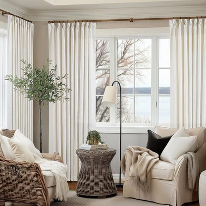 TWODRAPES Natural Pinch Pleated Linen Semi Sheer 84 Inch Curtains 2 Panels