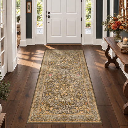 Floral Dark Green Washable Area Rugs 8x10, Vintage Living Room Rug