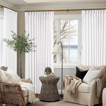 TWODRAPES Natural Pinch Pleated Linen Semi Sheer 84 Inch Curtains 2 Panels