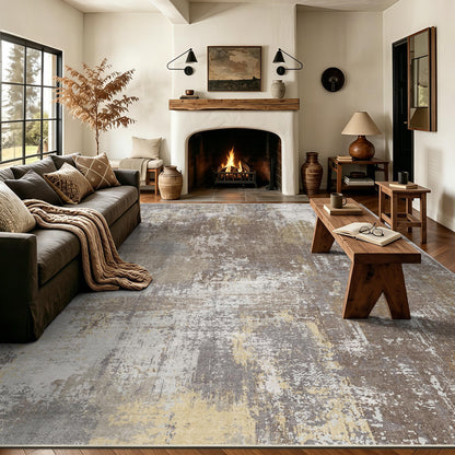 8x10 Rugs for Living Room - Modern Abstract Low Pile Washable Rug, Ultra Soft Non Slip Large Rugs, Floor Carpet for Bedroom Dining Room Office Laundry Nursery Home(Brown)