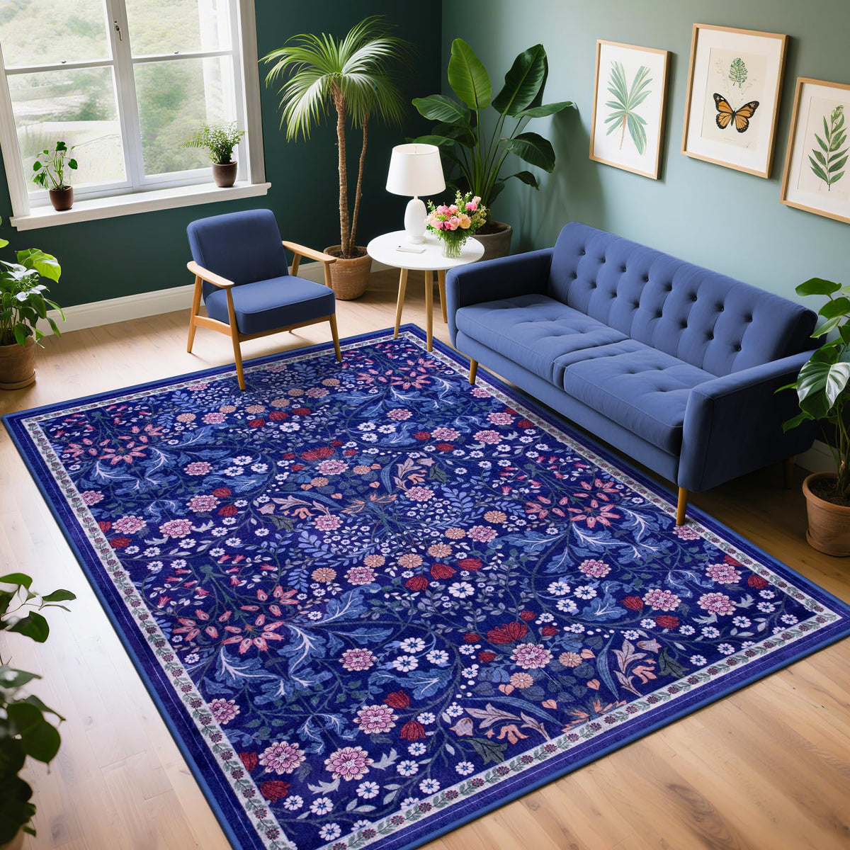 PLHXFR 8x10 Area Rug Living Room: Floral Washable Boho Carpet Dark Green