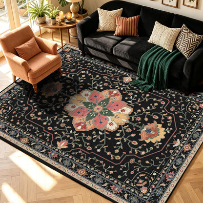 YARNSCAPE 5' x 7' Machine Washable Area Rug, Non-Slip Low-Pile Carpet