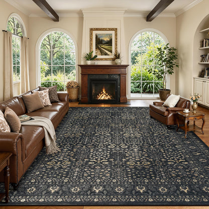 Lofus 9x12 Washable Area Rug for Living Room, Non-Slip Green Boho Carpet
