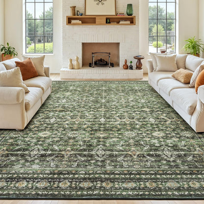8x10 Area Rugs for Living Room Green Washable Non-Slip Large Carpet