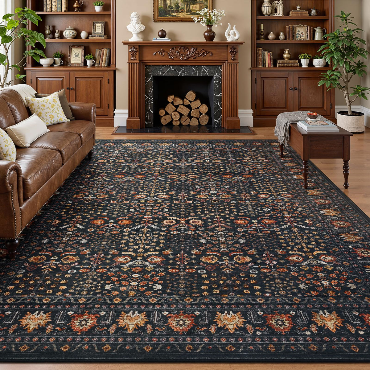 Lofus 9x12 Washable Area Rug for Living Room, Non-Slip Green Boho Carpet