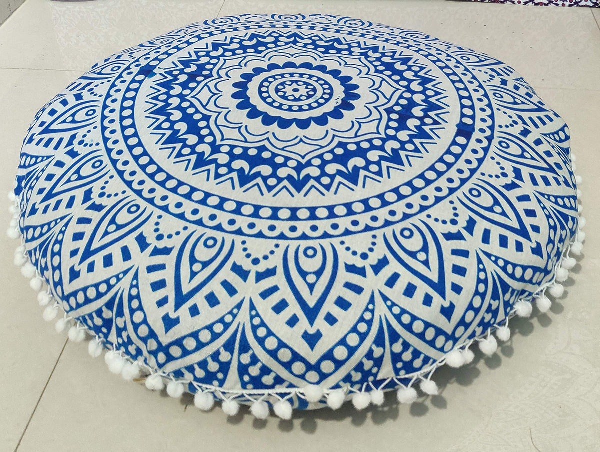 24" Black Gold Flower Mandala Barmeri Large Floor Pillow Cover Cushion Meditation Seating Ottoman Throw Cover Hippie Decorative Zipped Bohemian Pouf Ottoman Pom Pom Cases 24 " square
