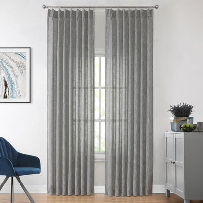 Vision Home Natural Linen Pinch Pleated Semi Sheer Curtains 42Wx90Lx2