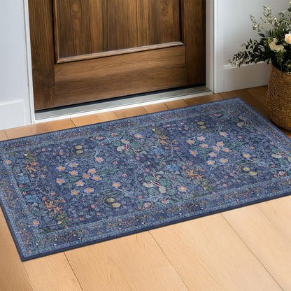 Floral Dark Green Washable Area Rugs 8x10, Vintage Living Room Rug