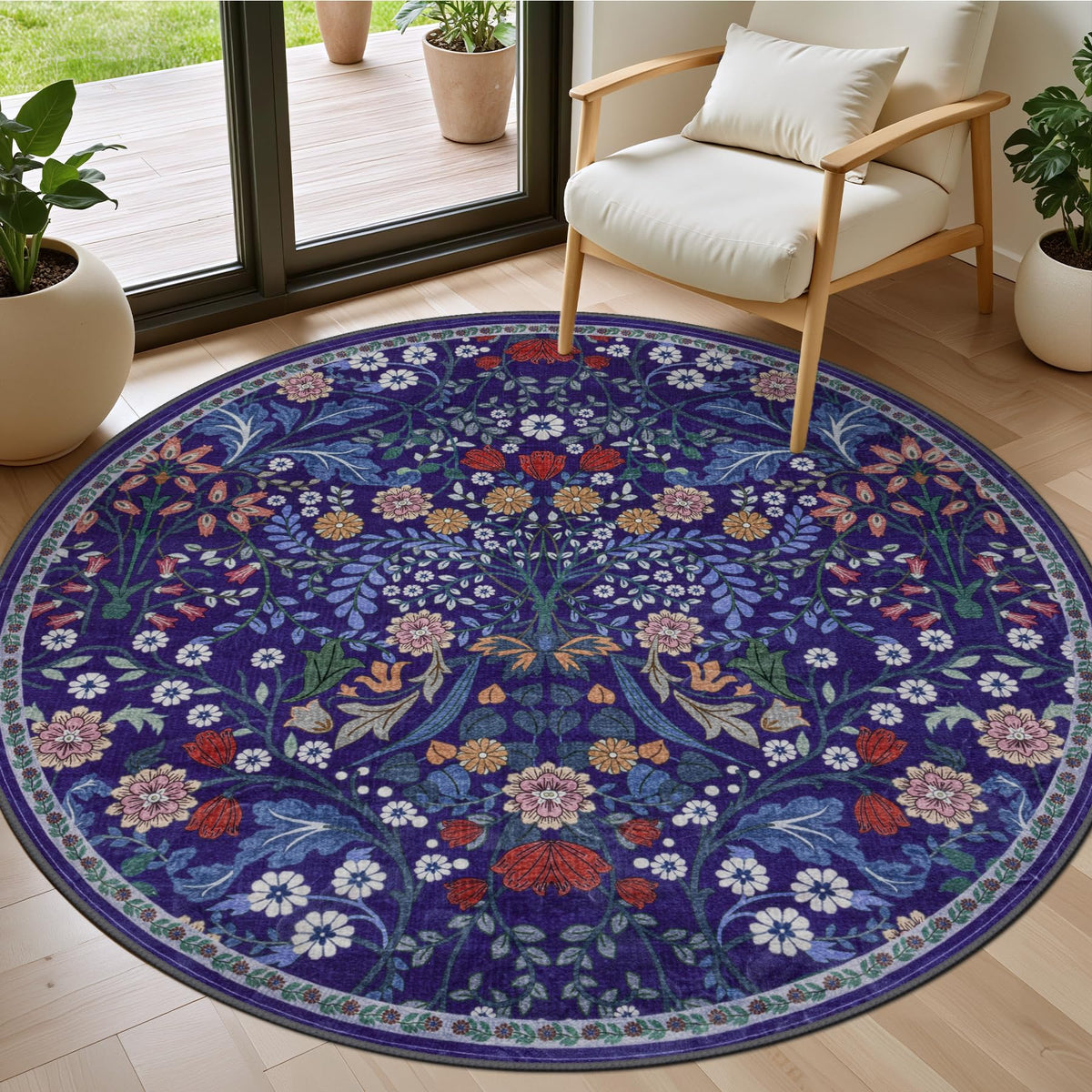 PLHXFR 8x10 Area Rug Living Room: Floral Washable Boho Carpet Dark Green