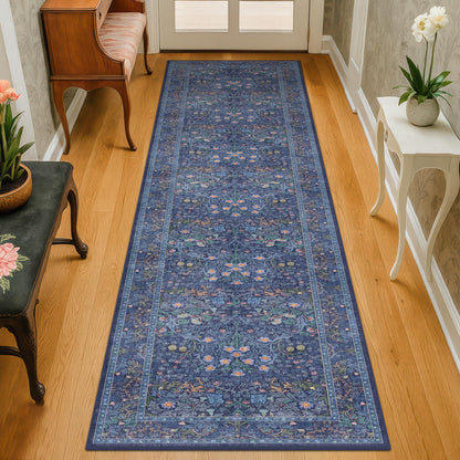 Floral Dark Green Washable Area Rugs 8x10, Vintage Living Room Rug