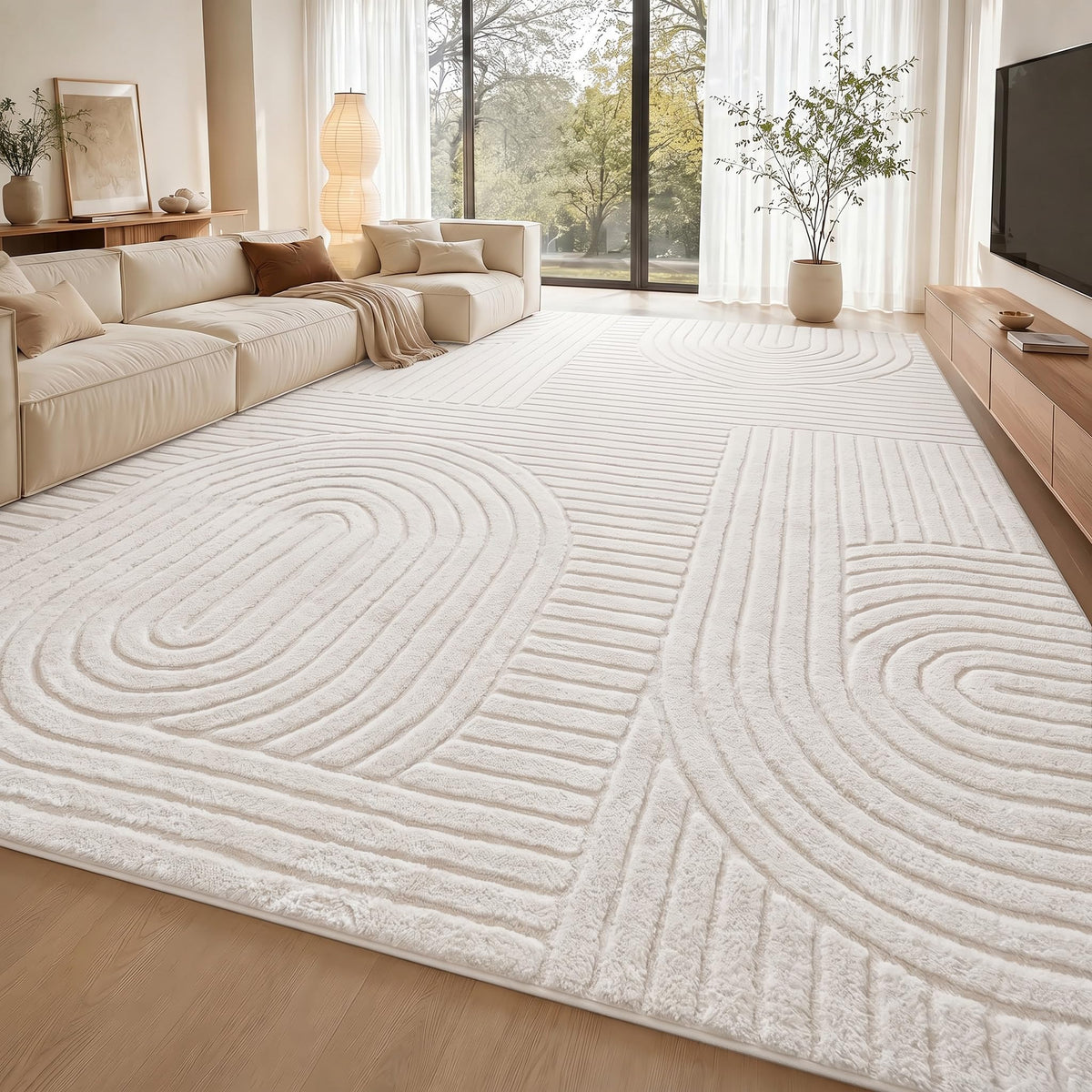 Beige Solid Area Rug 8x10, Washable Rugs for Living Room Bedroom