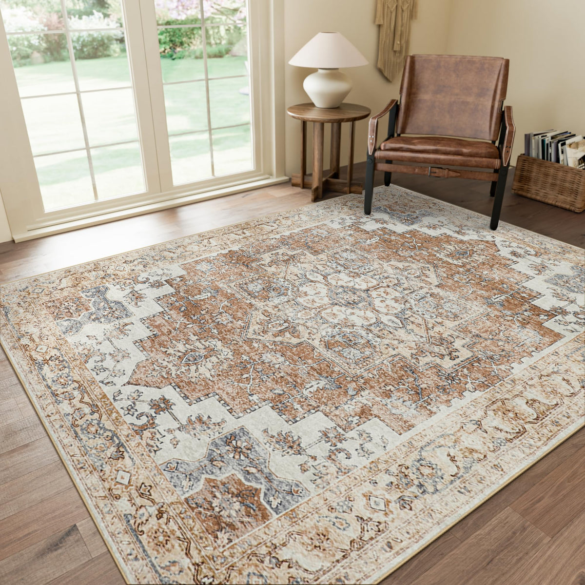 GENIMO 8x10 Washable Area Rugs for Living Room, Non Slip, Taupe Brown