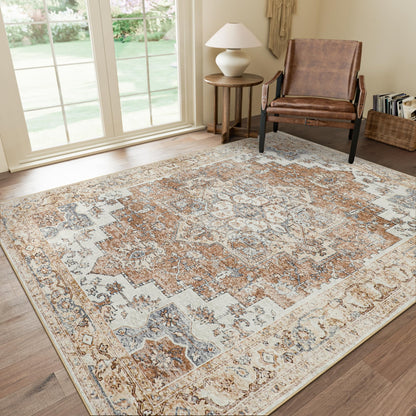 GENIMO 8x10 Washable Area Rugs for Living Room, Non Slip, Taupe Brown