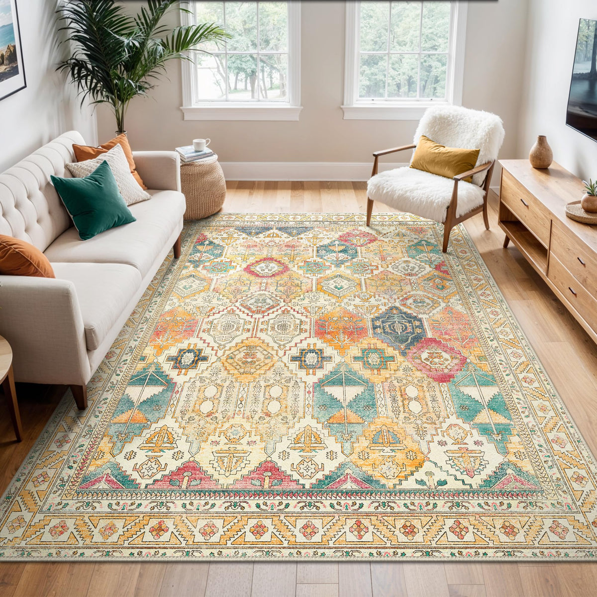 GENIMO 8x10 Washable Area Rugs for Living Room, Non Slip, Taupe Brown