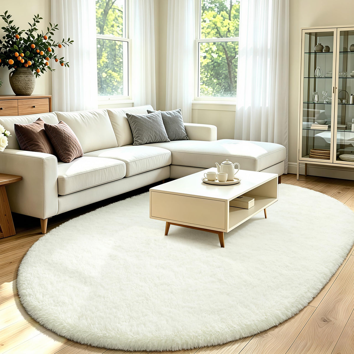 LOCHAS Bedroom Rug 2.6' x 5.3', Grey Fluffy Shaggy Area Rug for Kids Room