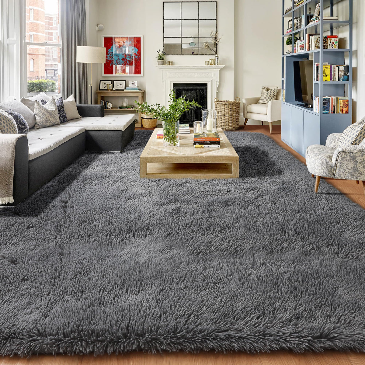 Fluffy Grey Rug for Bedroom 4x6, Modern Area Rugs for Kids Room Living Room