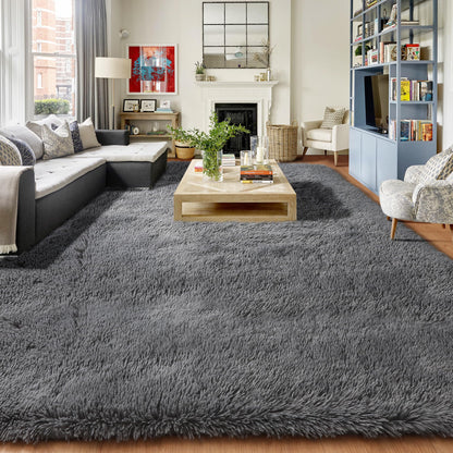 Fluffy Grey Rug for Bedroom 4x6, Modern Area Rugs for Kids Room Living Room