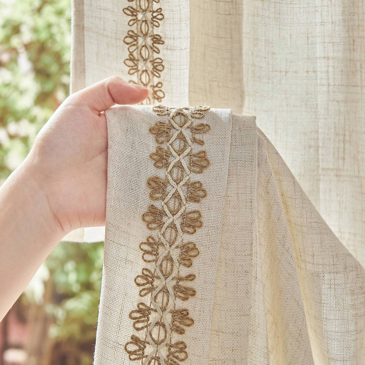 jinchan Linen Curtains Light Filtering Back Tab 50x96 Inch 2 Panels Beige