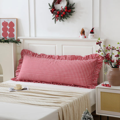 14x36 inches Sage Green Plaid Ruffle Lumbar Pillow Sham 1 Piece