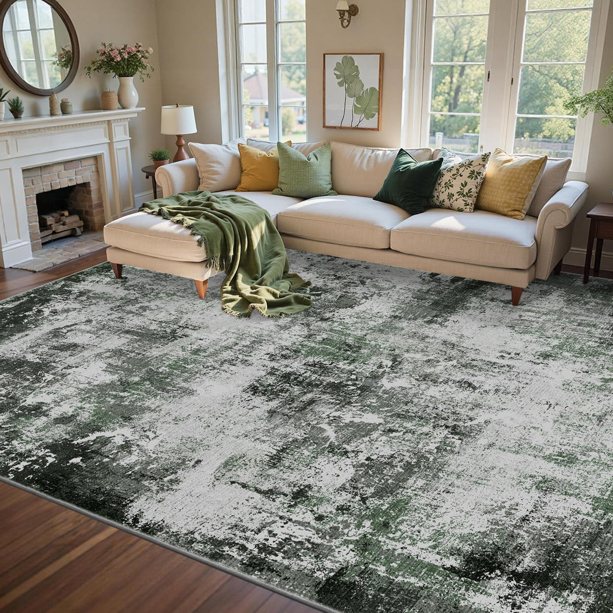6x9 Ft Abstract Washable Area Rugs for Living Room Blue