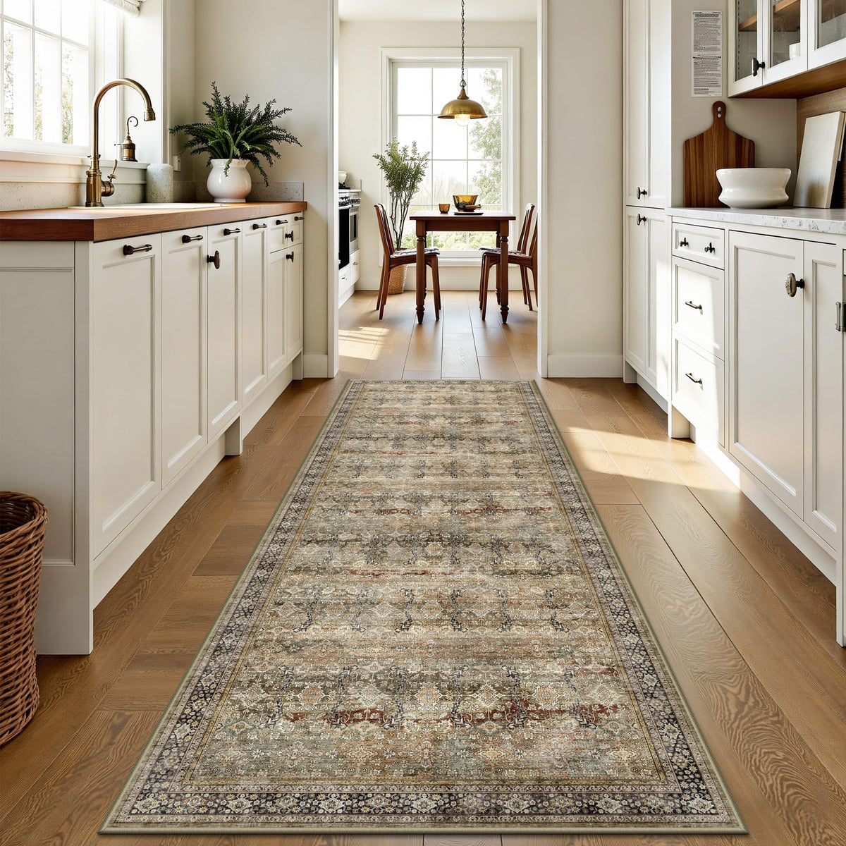 8x10 Area Rugs for Living Room - Washable Vintage Retro Large Rug, Soft Ultra Thin Non Slip Low Pile Traditional Distressed Boho Carpet for Bedroom Dining Room Home Office, Rust Clay