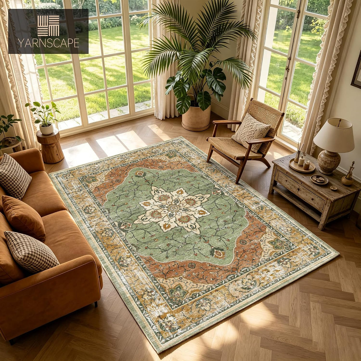 YARNSCAPE 5' x 7' Machine Washable Area Rug, Non-Slip Low-Pile Carpet